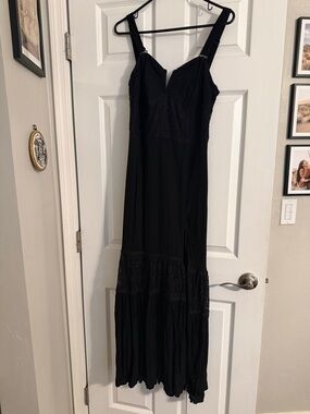 Joyfolie Black Maxi Dress with Lace Panels